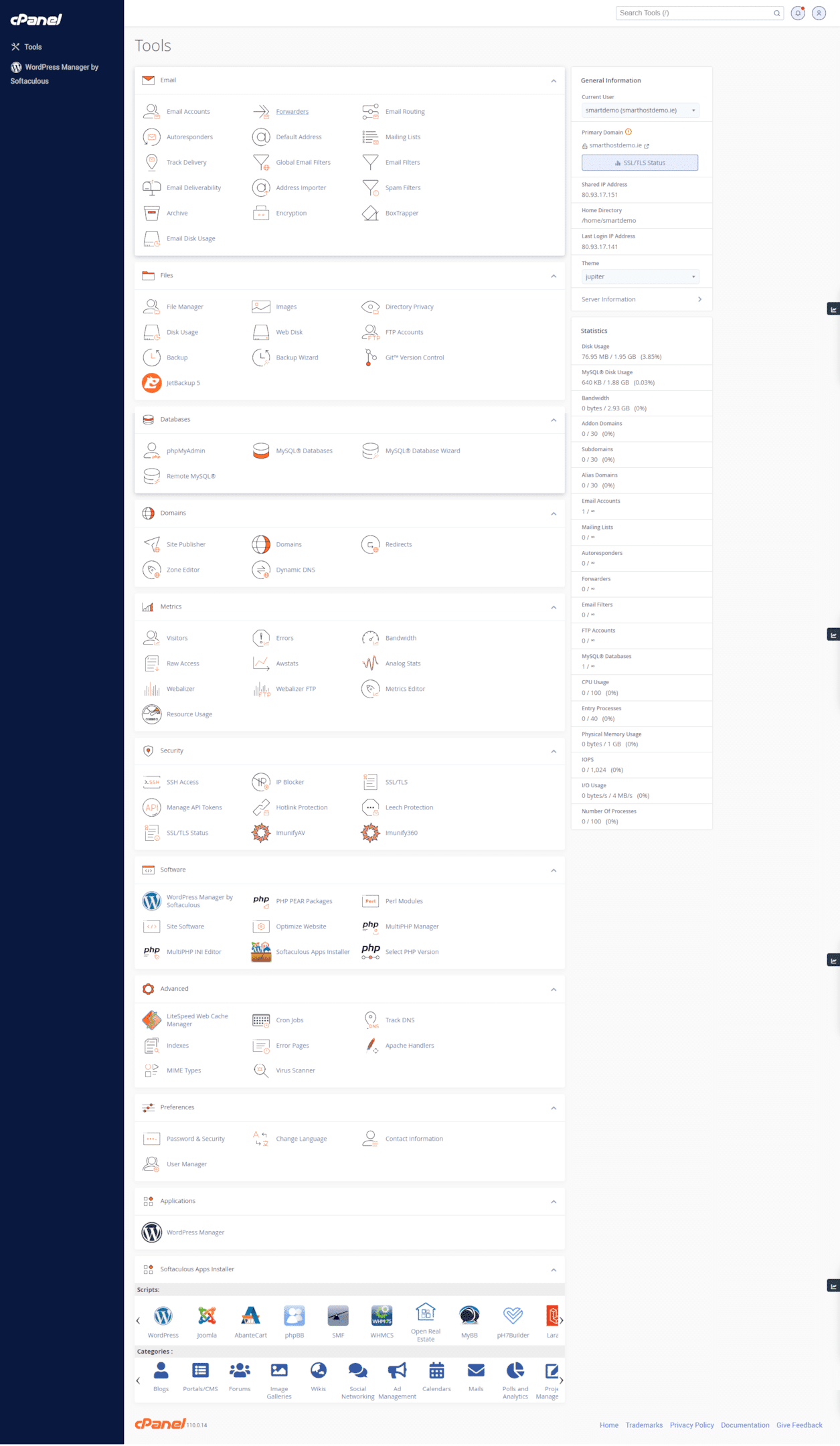 A screen shot of a web page with many different items, illustrating cPanel Hosting Explained.