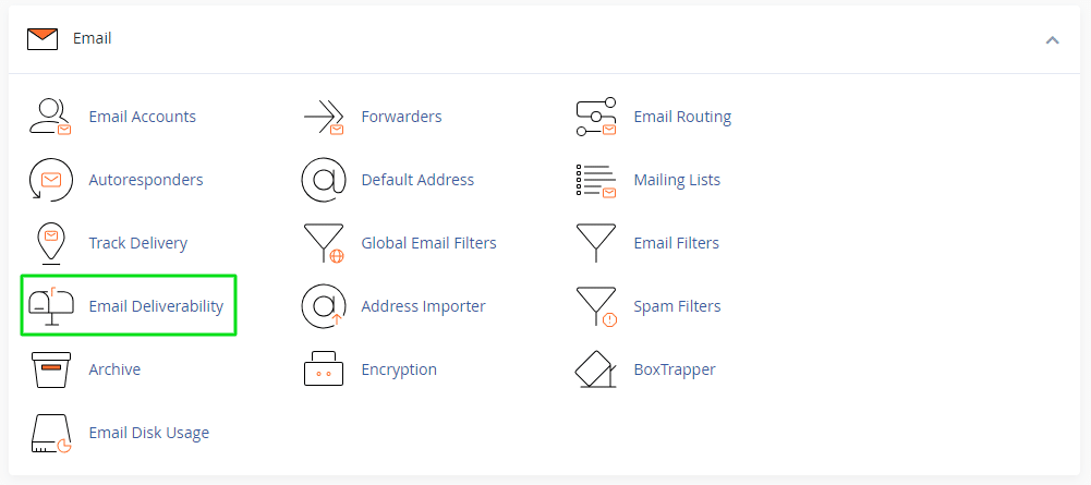 This image is showing a list of features related to email accounts, such as email routing, autoresponders, mailing lists, filters, and encryption.