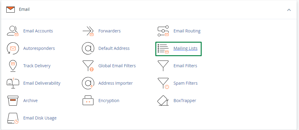 This image is showing a list of features related to email accounts, such as forwarding, routing, autoresponders, filters, and encryption.