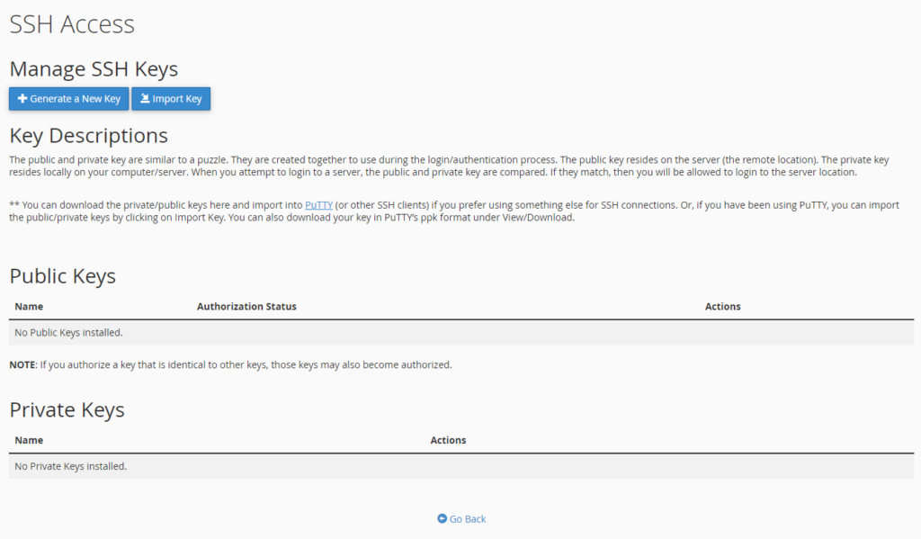 The azure SSH access page.
